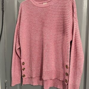 Joie Pink Crew Neck Sweater with Ribbed Texture